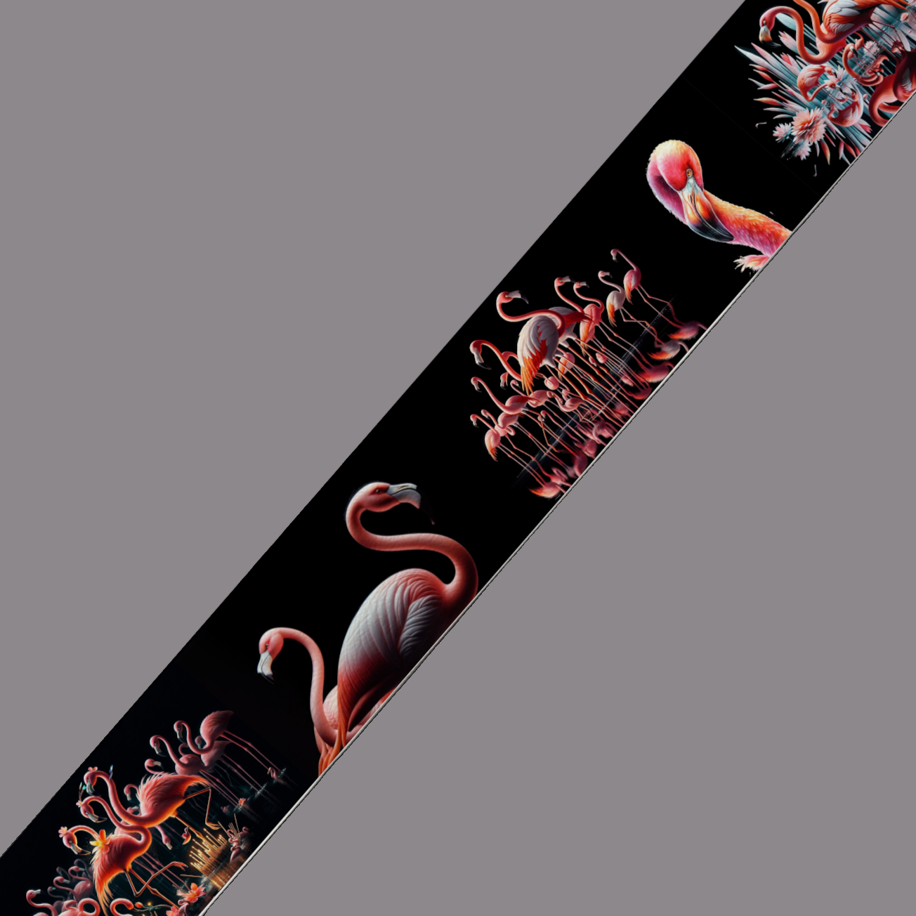 BioThane imprimé - Flamants roses élégants sur fond noir