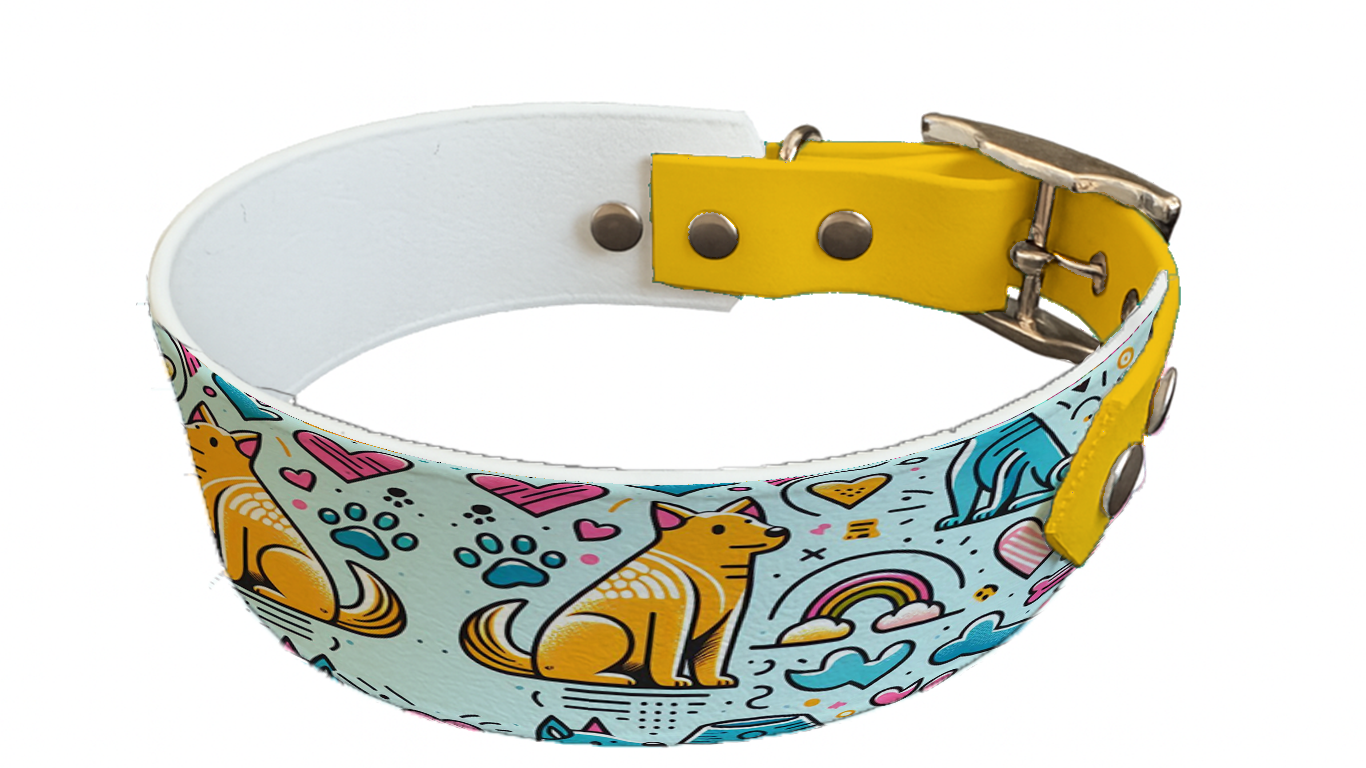 Collier bicolore large pour chien en BioThane® imprimé – Collection chiens– 38/25 mm
