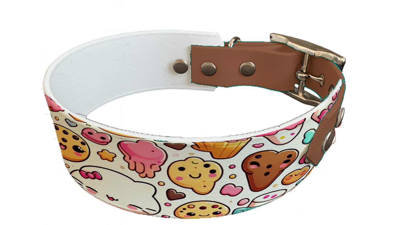 Collier bicolore large pour chien en BioThane® imprimé – Collection gourmandise – 38/25 mm