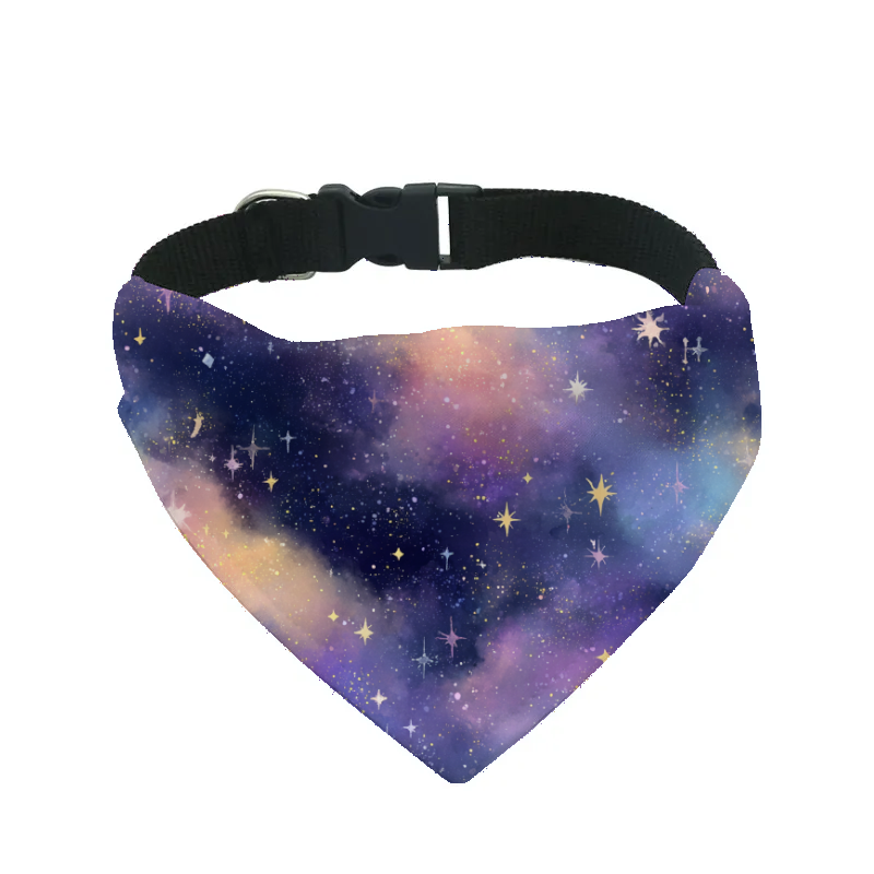 Bandana pour chien Galaxie – 4 tailles (S, M, L, XL) – Collier inclus & compatible BioThane