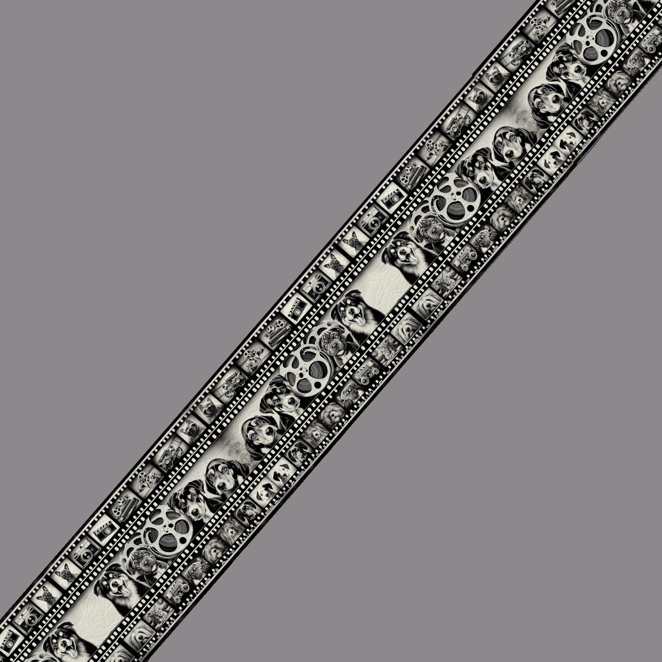 BioThane® imprimé – "Pellicule Canine Vintage" – Noir & Blanc