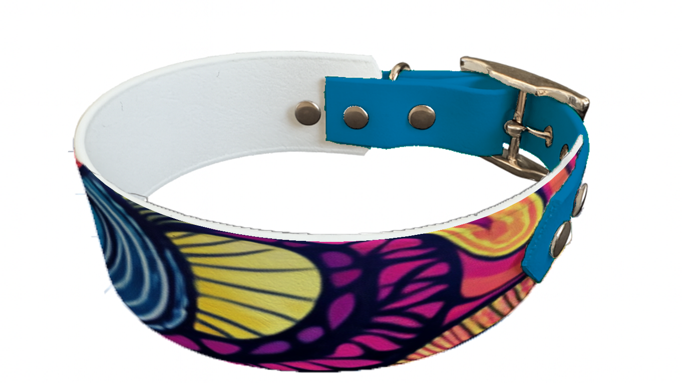 Collier bicolore large pour chien en BioThane® imprimé – Collection abstrait – 38/25 mm