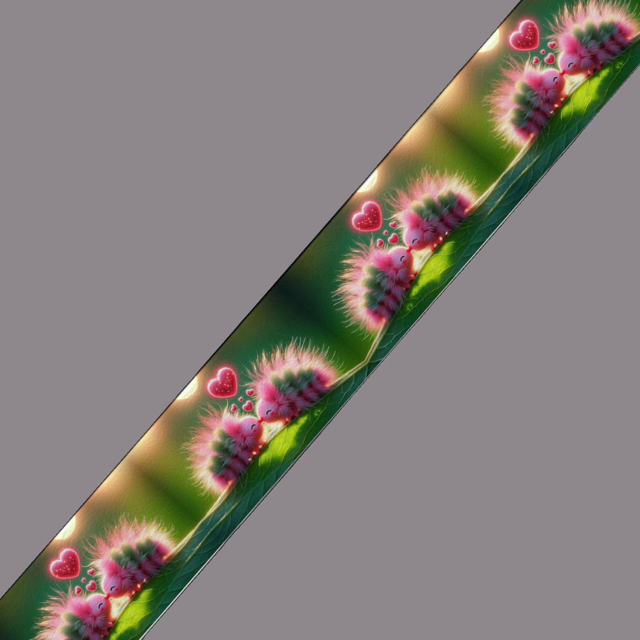 BioThane® imprimé – Chenilles amoureuses sur feuillage lumineux (19mm, 25mm, 38mm)
