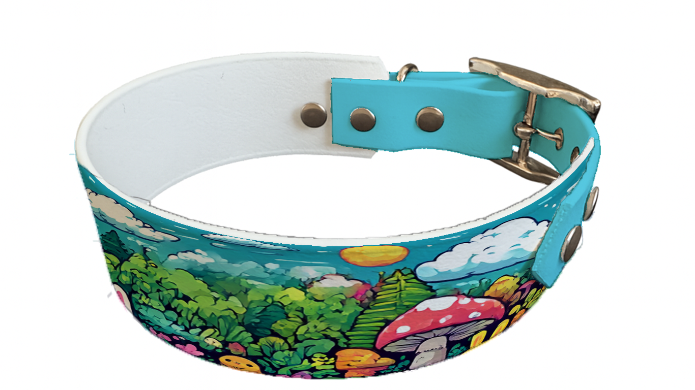 Collier bicolore large pour chien en BioThane® imprimé – Collection forêt enchantée – 38/25 mm