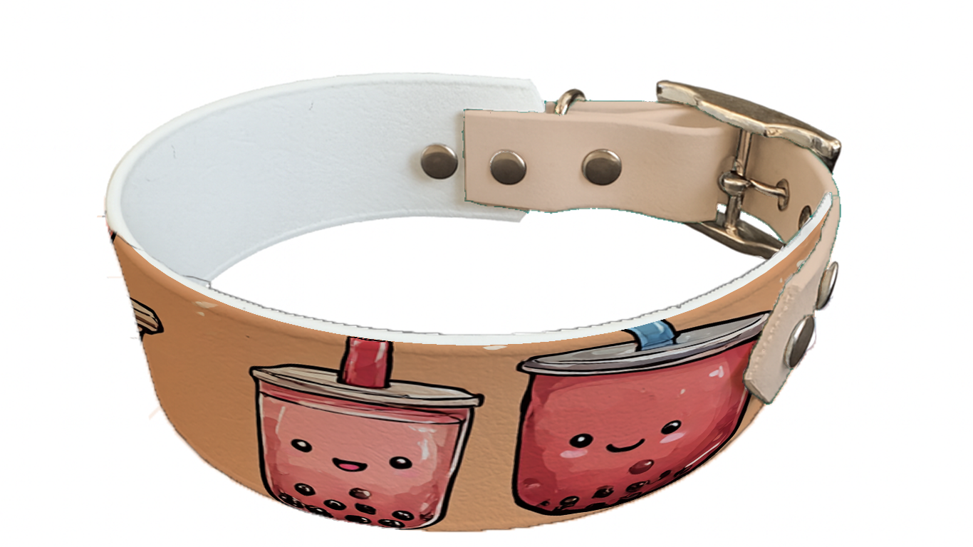 Collier bicolore large pour chien en BioThane® imprimé – Collection gourmandise – 38/25 mm