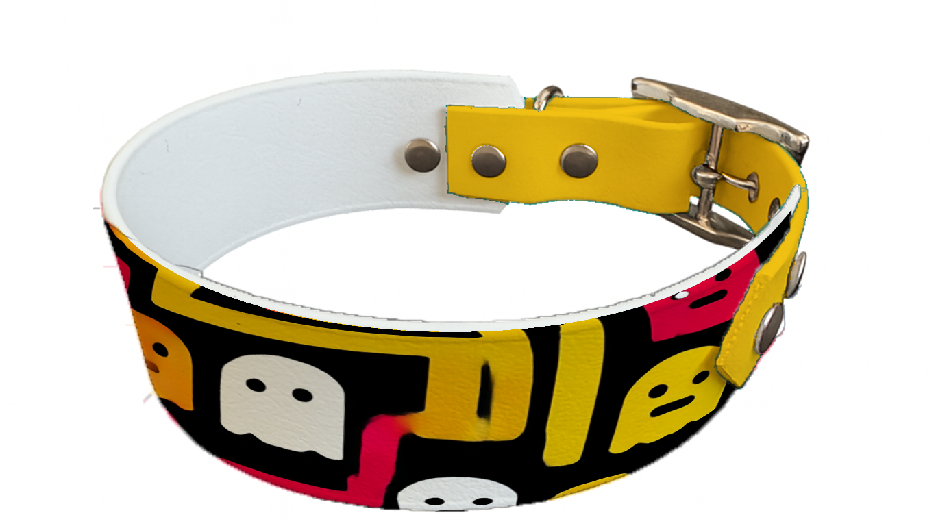 Collier bicolore large pour chien en BioThane® imprimé – Collection pop art– 38/25 mm