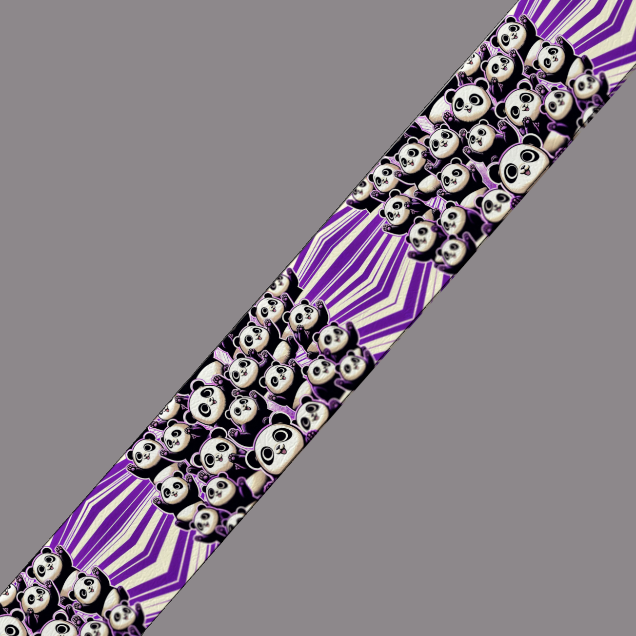 Motif BioThane® imprimé – Pandas Fun sur fond violet (19 mm / 25 mm / 38 mm)