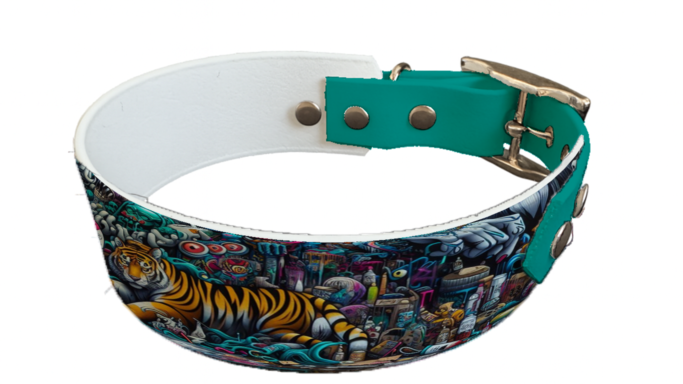 Collier bicolore large pour chien en BioThane® imprimé – Collection pop art– 38/25 mm