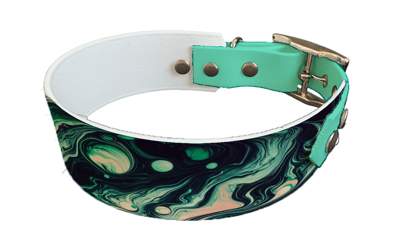 Collier bicolore large pour chien en BioThane® imprimé – Collection abstrait – 38/25 mm