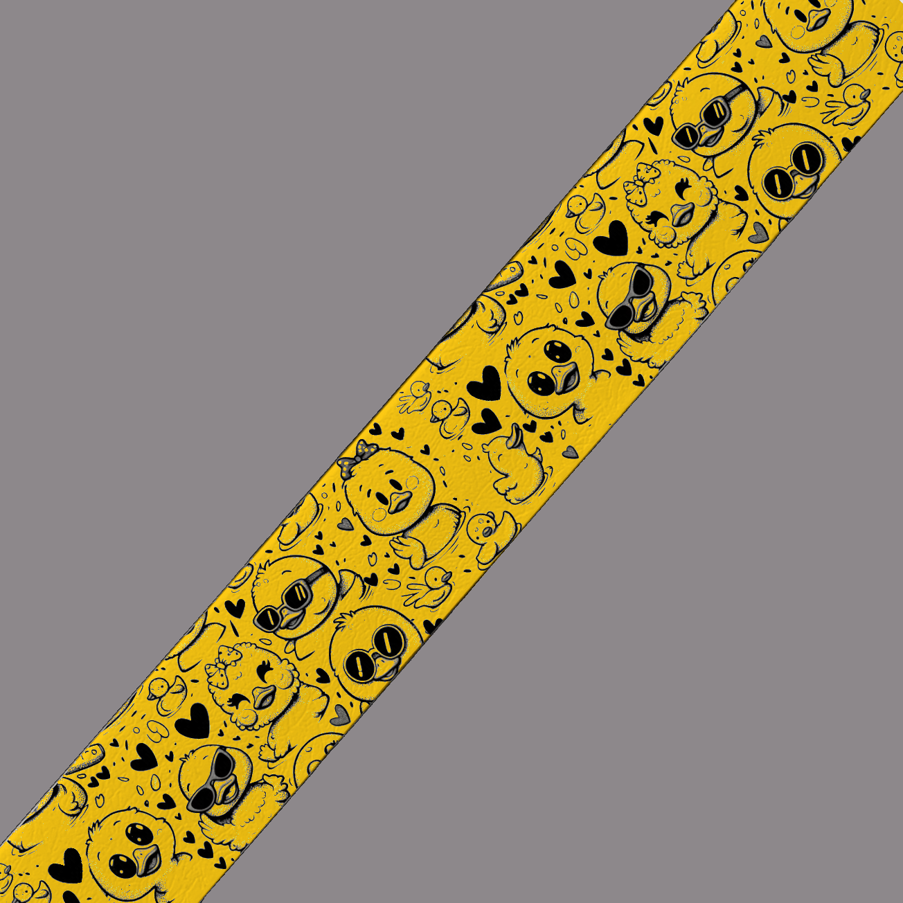 BioThane® imprimé – Poussins cartoon & cœurs noirs (fond jaune)