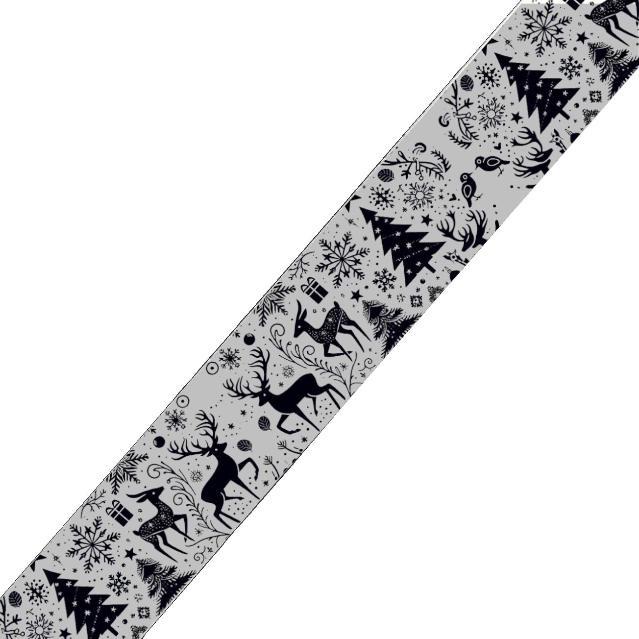 BioThane imprimé - Motif "Rennes & Sapins stylisés" (édition Silver)