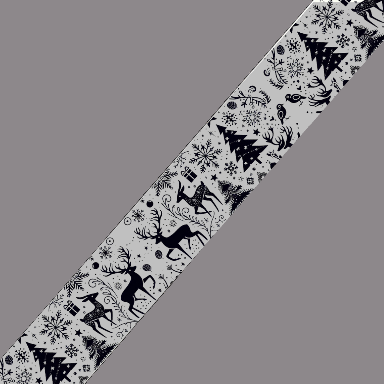BioThane imprimé - Motif "Rennes & Sapins stylisés" (édition Silver)