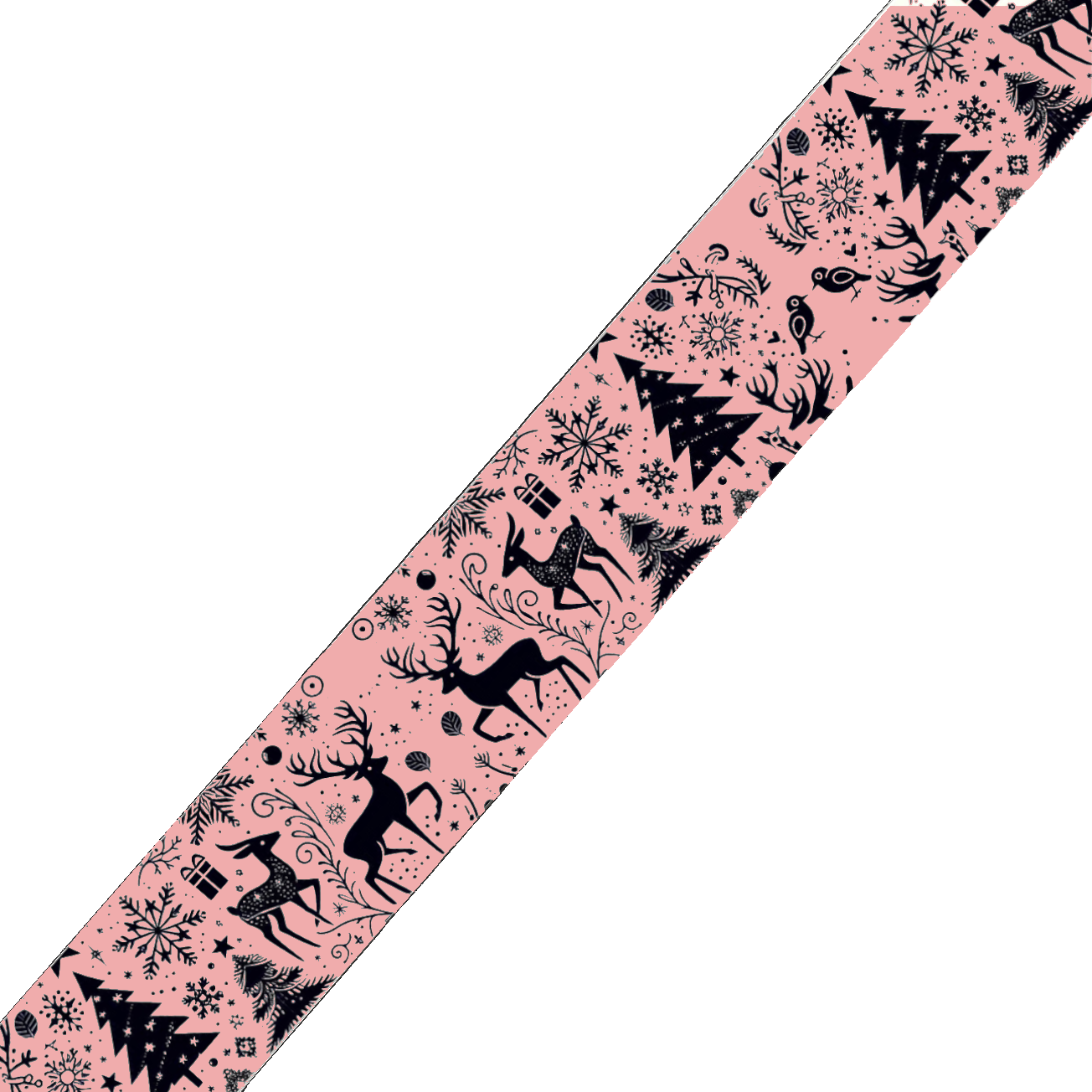 BioThane imprimé - Rennes et Sapins de Noël (fond rose gold)