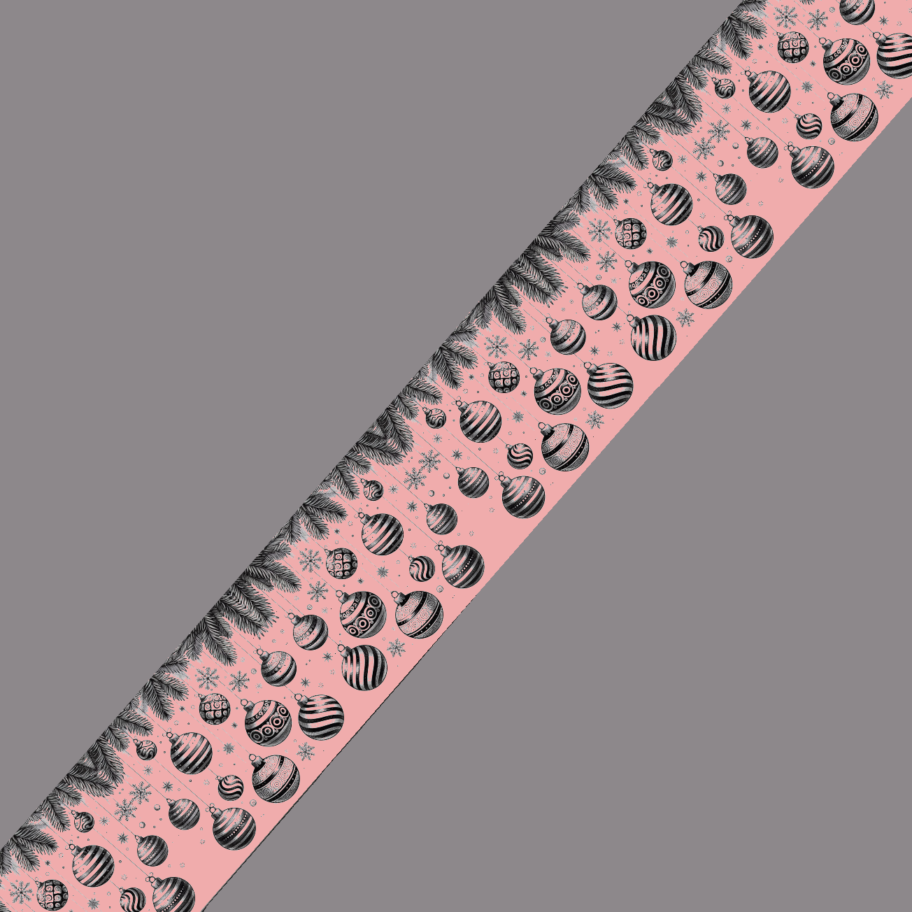 BioThane imprimé - Boules de Noël & Sapin (fond rose gold)
