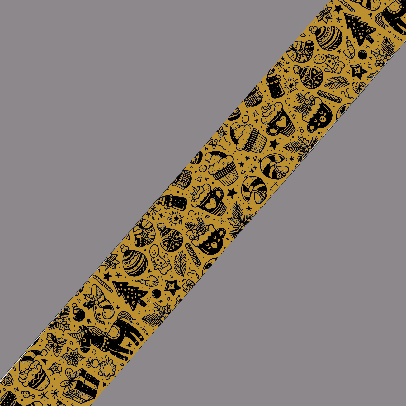 BioThane® imprimé – Motif Noël gourmand rétro (fond Gold)