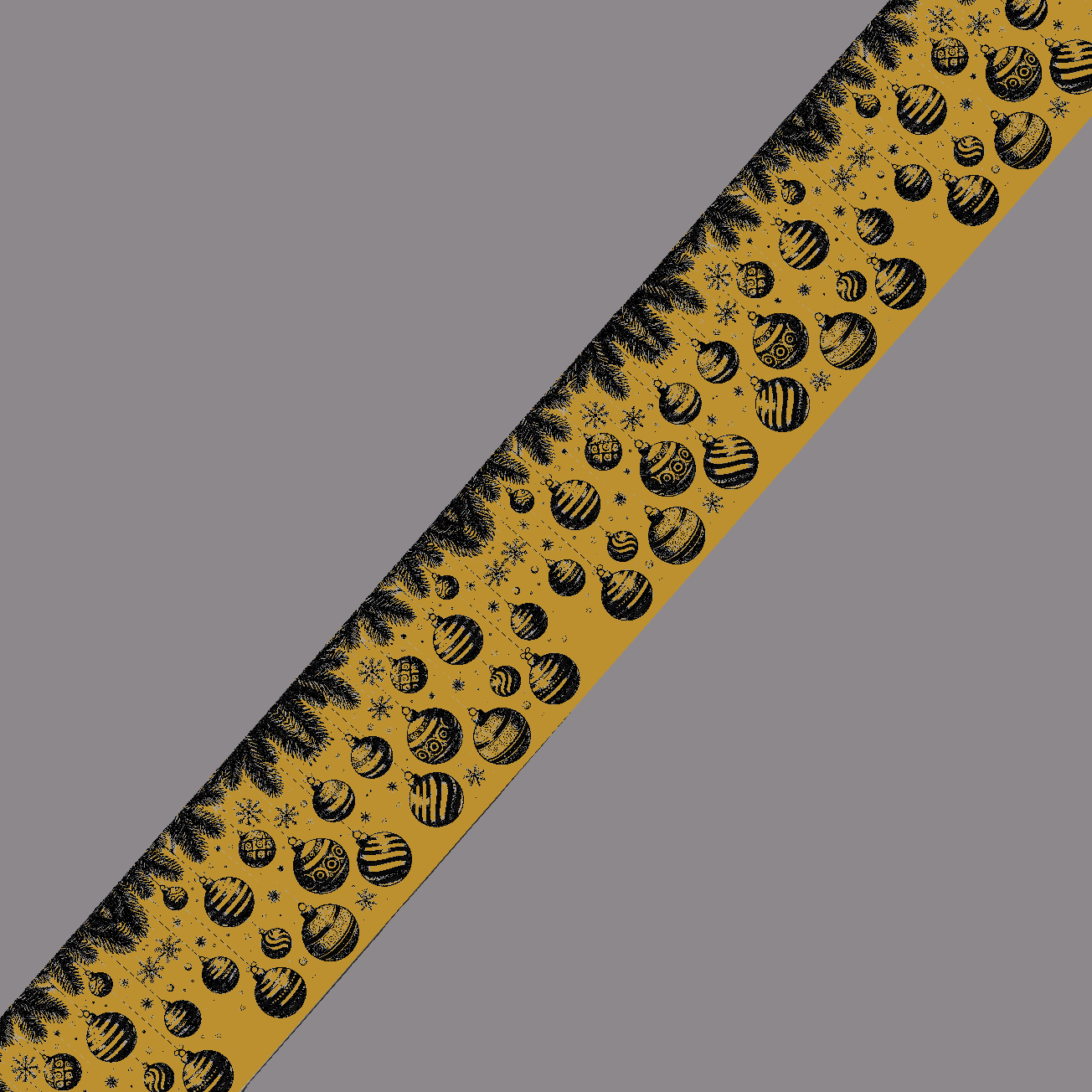BioThane imprimé - Motif Boules de Noël suspendues (fond Gold)