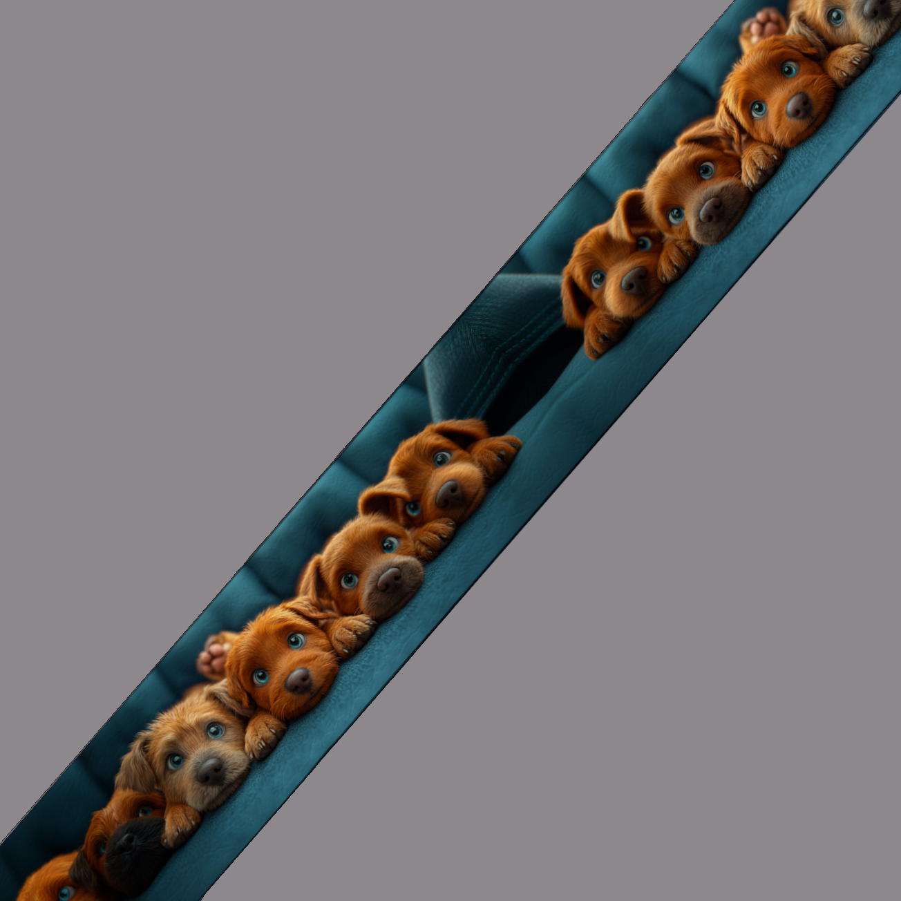 BioThane imprimé - Chiots curieux alignés sur canapé bleu