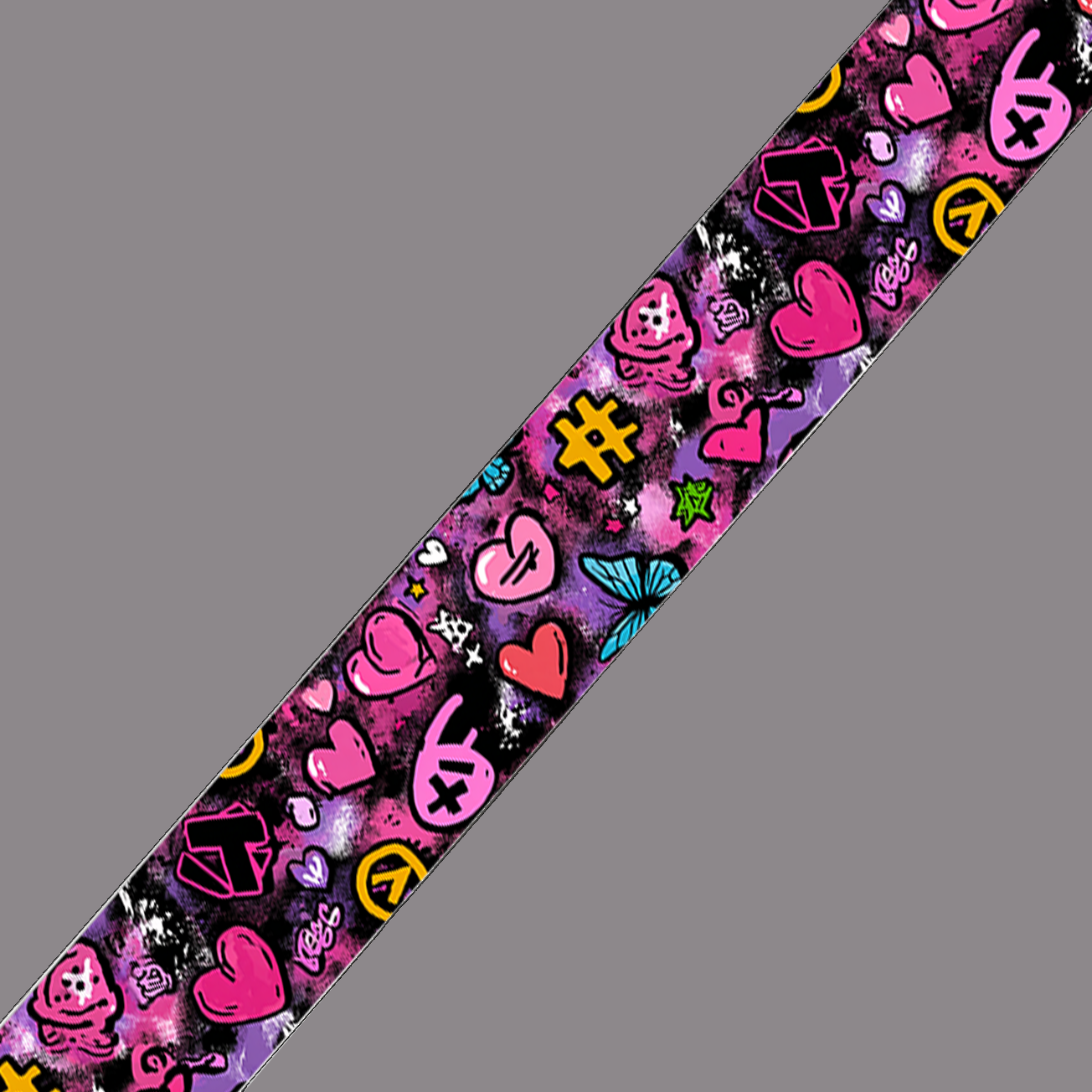 BioThane imprimé – Motif Cœurs graffiti & symboles pop