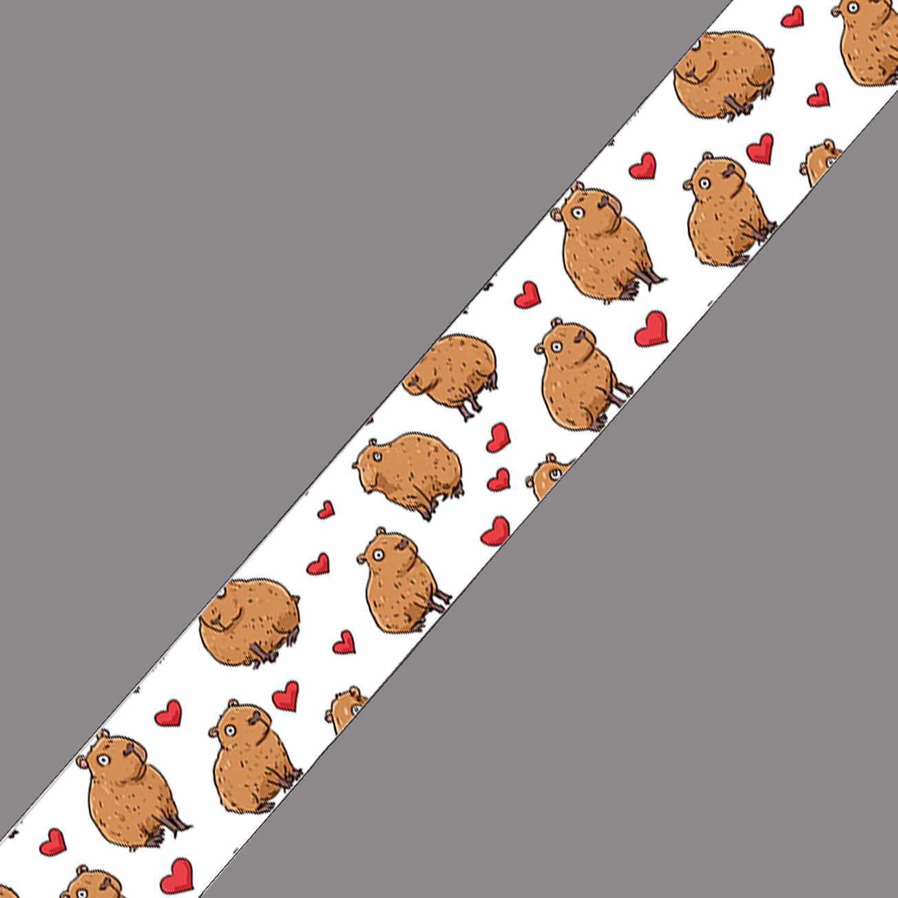 BioThane imprimé – Motif Capybaras cartoon & cœurs rouges