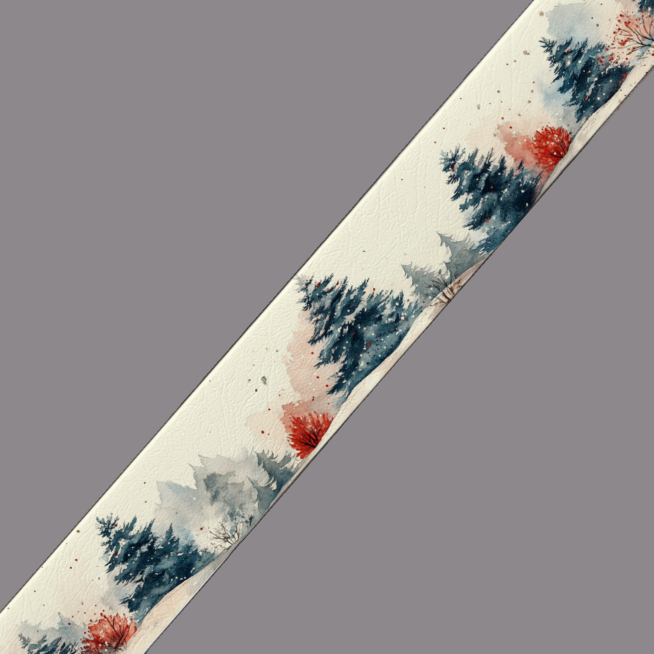 Motif hivernal forêt enneigée et conifères aquarelle – BioThane imprimé au mètre