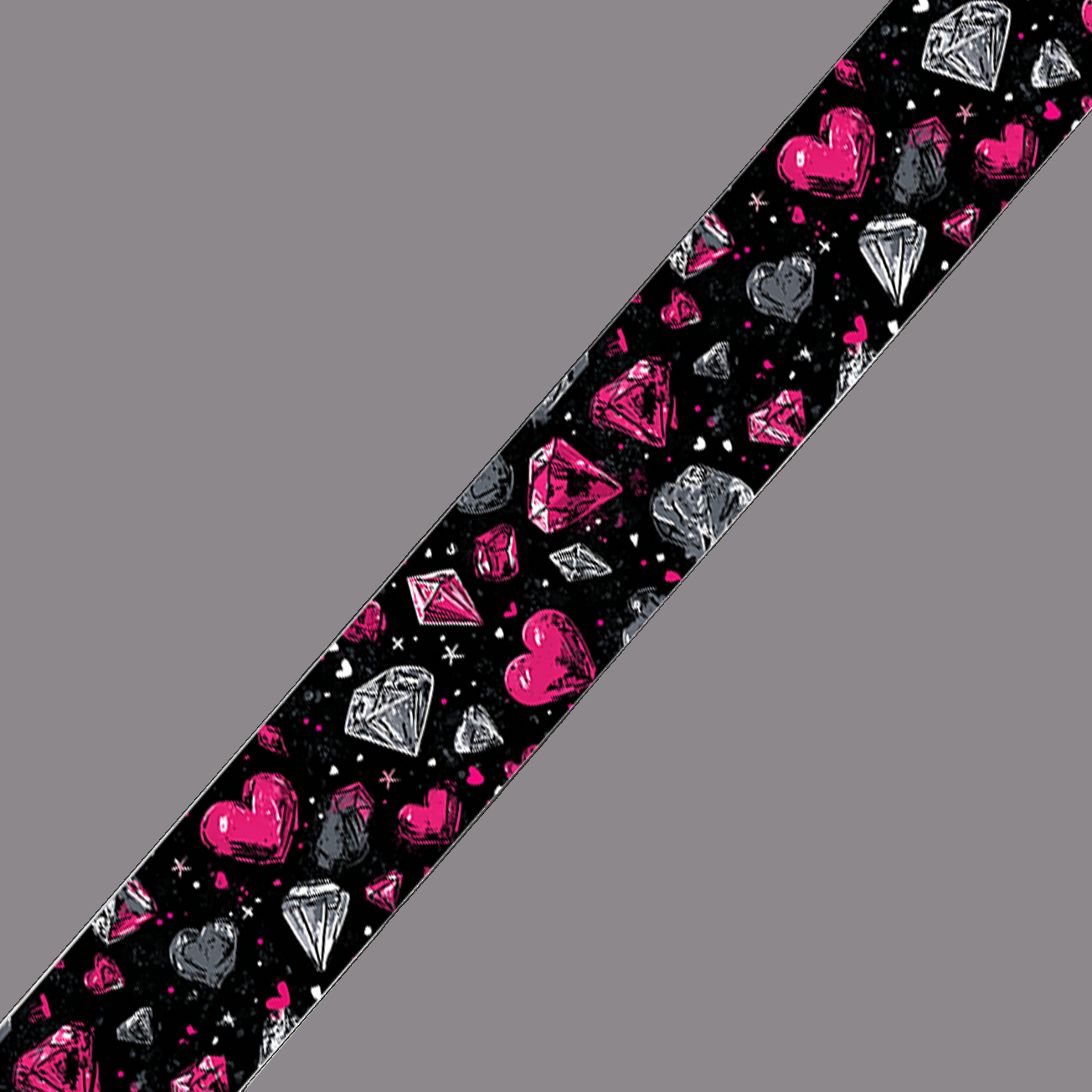 BioThane imprimé – Cœurs roses & diamants sur fond noir