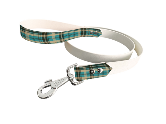 Laisse bicolore en BioThane® avec poignée imprimée – Collection Tartan - Coloris au choix