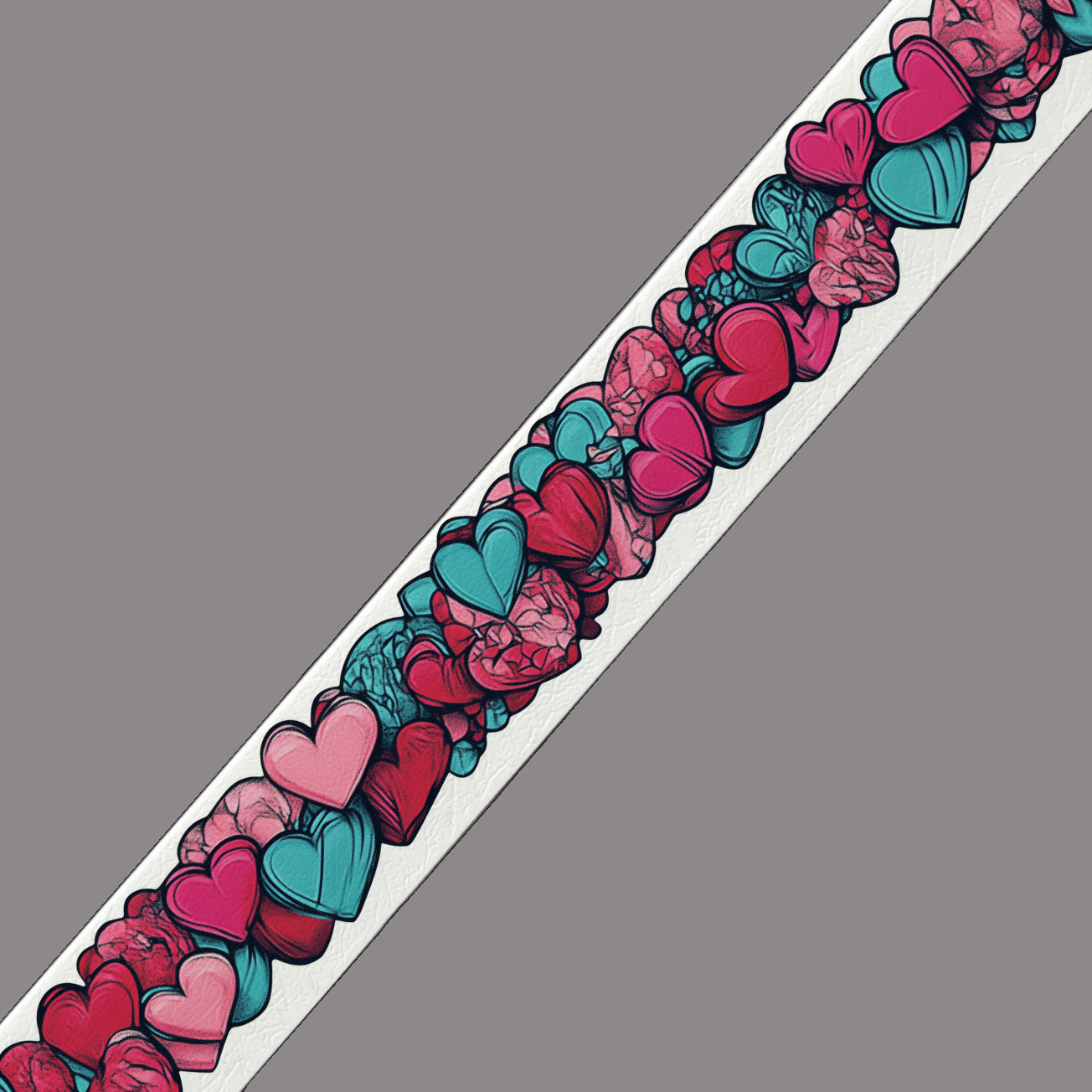 BioThane imprimé – Cœurs colorés rose & turquoise (spécial Saint-Valentin)
