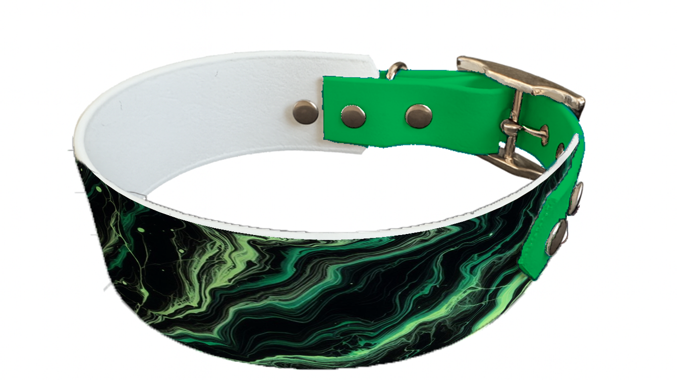 Collier bicolore large pour chien en BioThane® imprimé – Collection abstrait – 38/25 mm