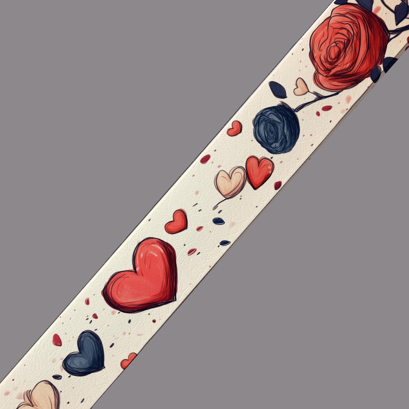 BioThane imprimé – Cœurs et roses rouges & bleu marine