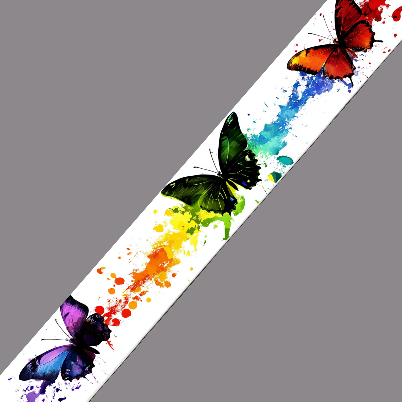 BioThane imprimé – Papillons colorés & éclaboussures arc-en-ciel