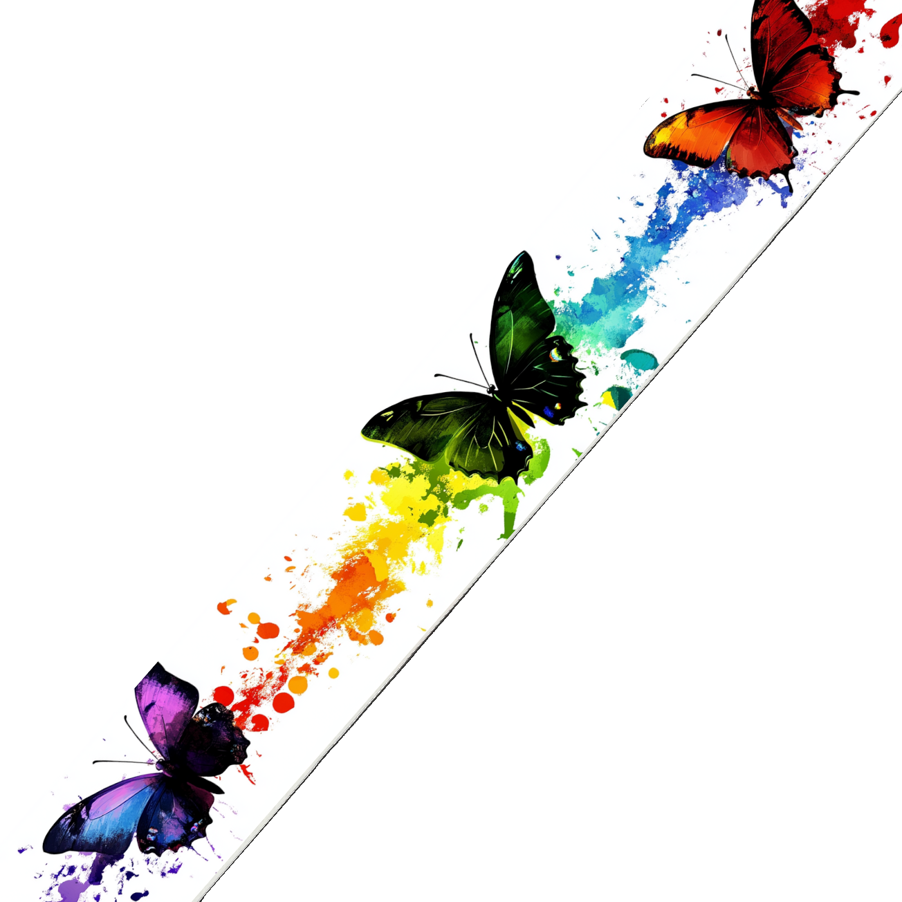 BioThane imprimé – Papillons colorés & éclaboussures arc-en-ciel