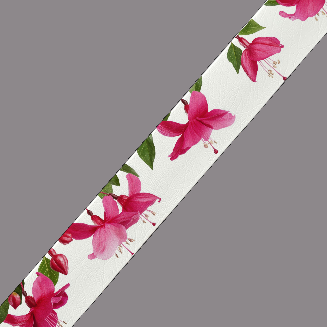BioThane imprimé – Fleurs de fuchsia rose sur fond blanc