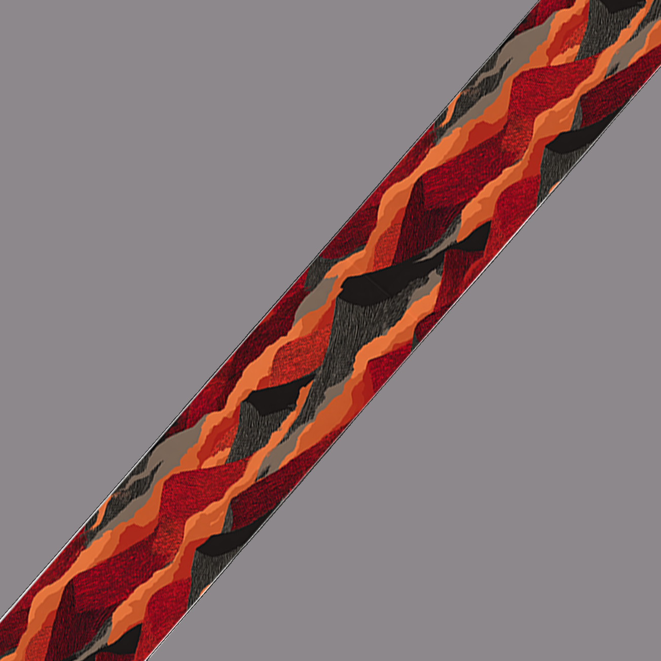 BioThane imprimé – Strates “Lave & Roches” (Rouge / Orange / Charbon)