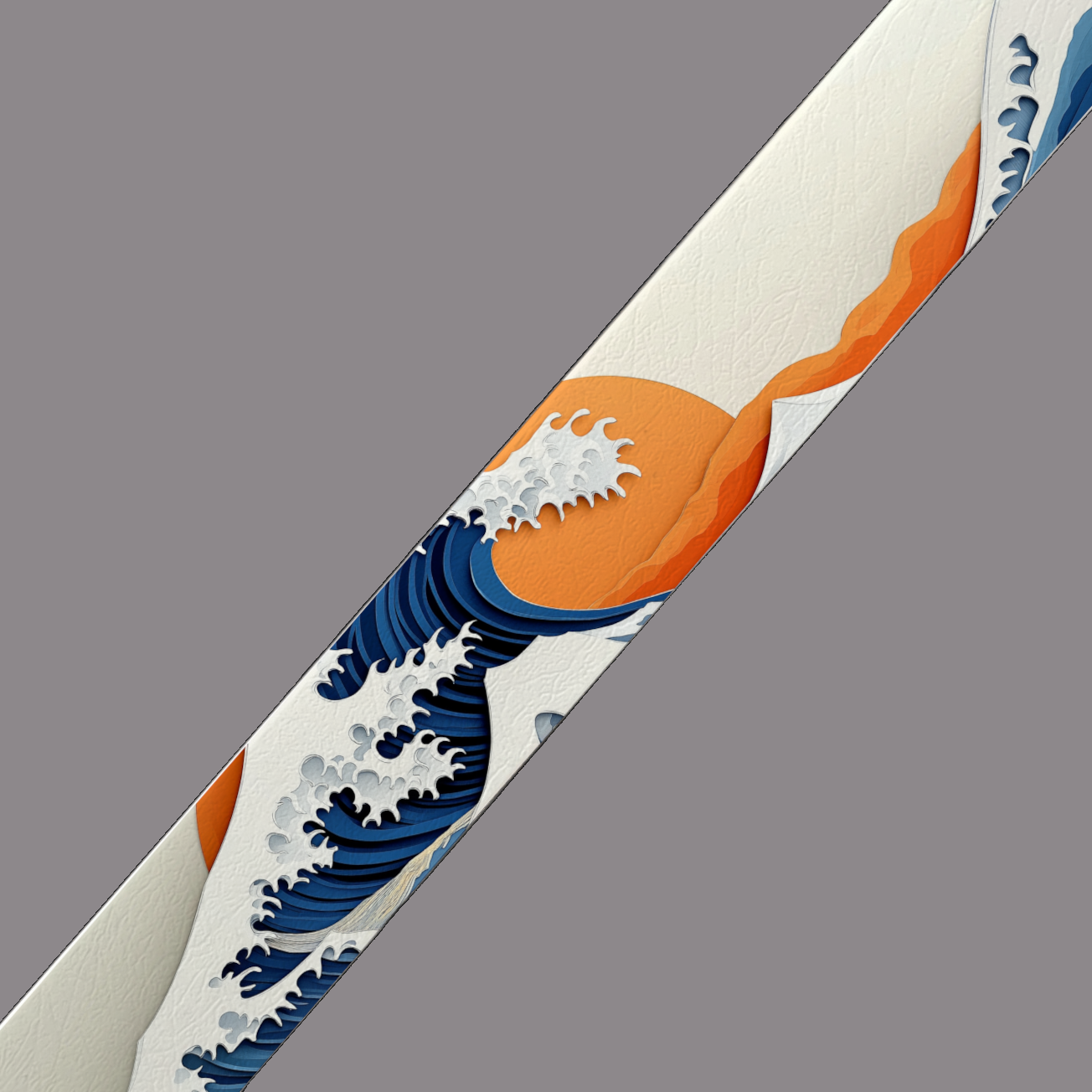 BioThane imprimé – Vague japonaise graphique & soleil orange