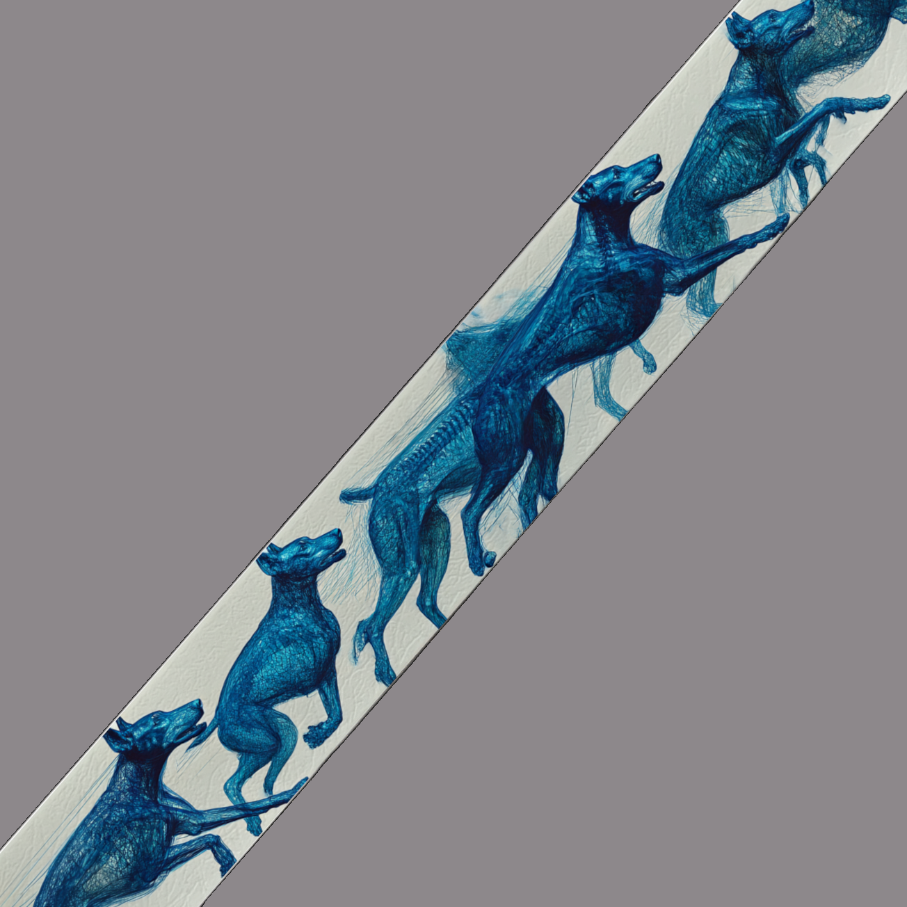 BioThane imprimé - Chiens stylisés bleus crayonnés