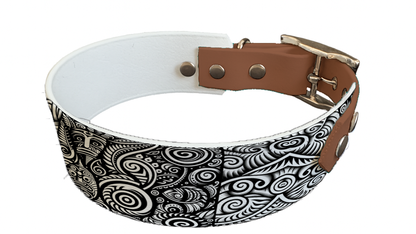 Collier bicolore large pour chien en BioThane® imprimé – Collection Tribal – 38/25 mm