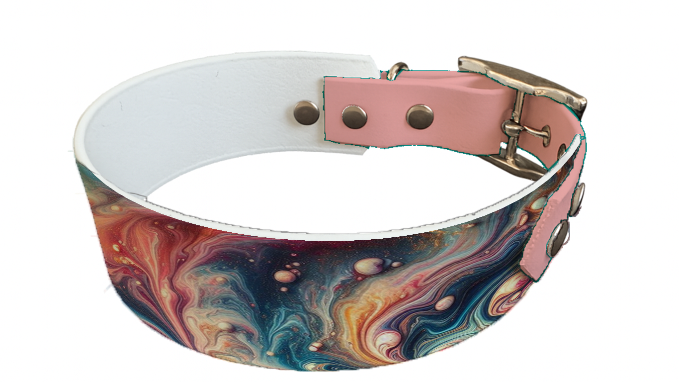 Collier bicolore large pour chien en BioThane® imprimé – Collection abstrait – 38/25 mm