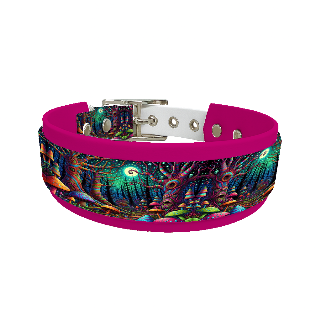 Collier double large pour chien en BioThane® imprimé – Collection forêt enchantée – 38/25 mm