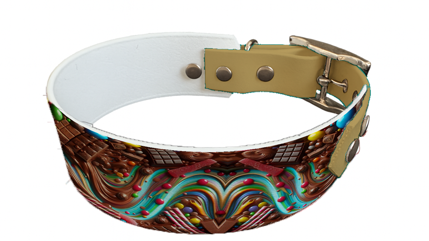 Collier bicolore large pour chien en BioThane® imprimé – Collection gourmandise – 38/25 mm