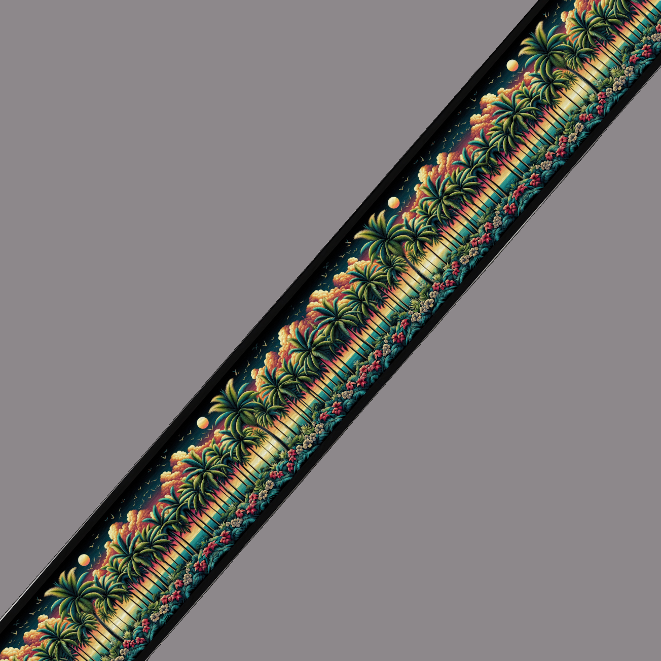BioThane imprimé - Motif Palmiers Tropicaux au Coucher du Soleil