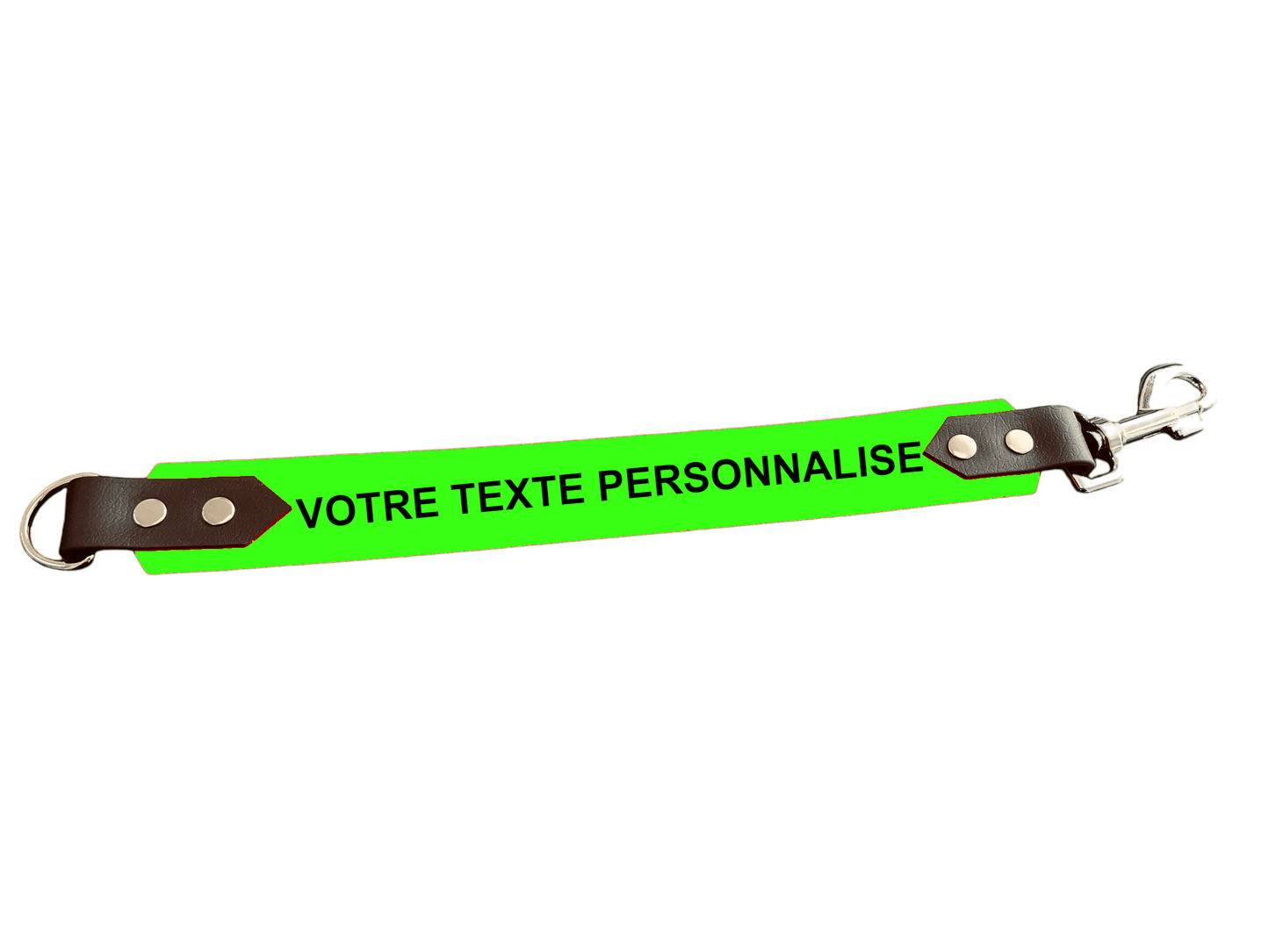 L'atelier du Fourmilier Attache laisse personnalisable Vert Fluo Attache laisse 38 mm en Biothane – Message personnalisable