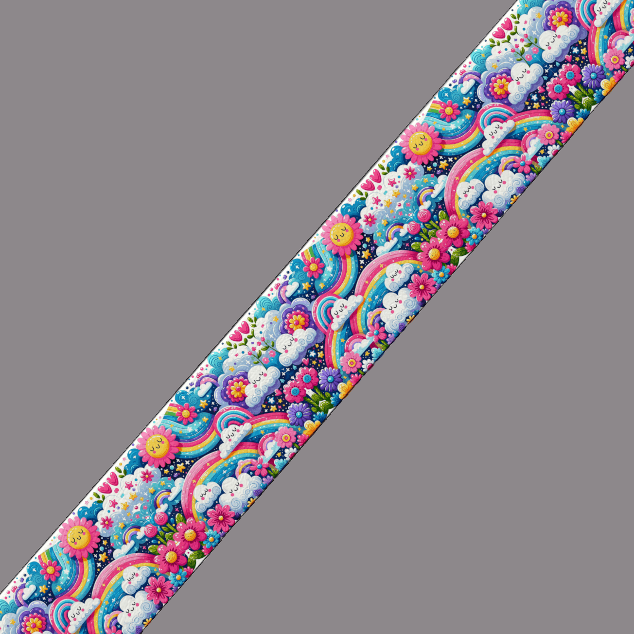 L'atelier du Fourmilier BioThane imprimé au mètre BioThane imprimé – Arc-en-ciel magique & Nuages souriants