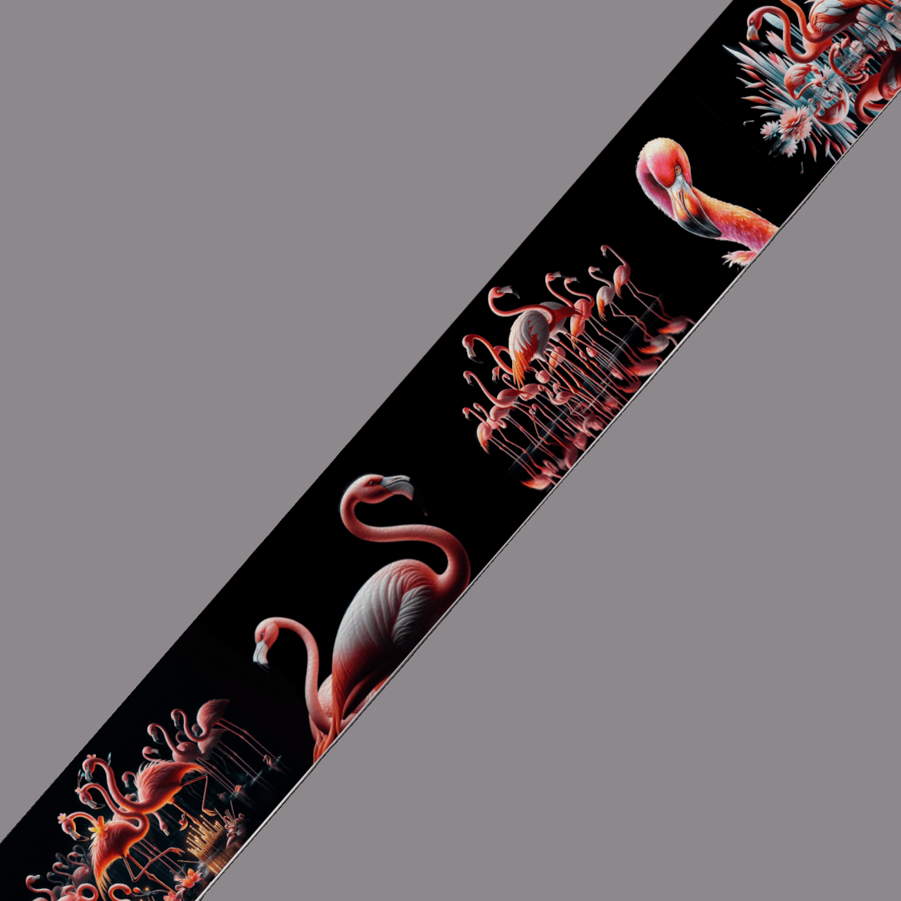 L'atelier du Fourmilier BioThane imprimé au mètre BioThane imprimé - Flamants roses élégants sur fond noir