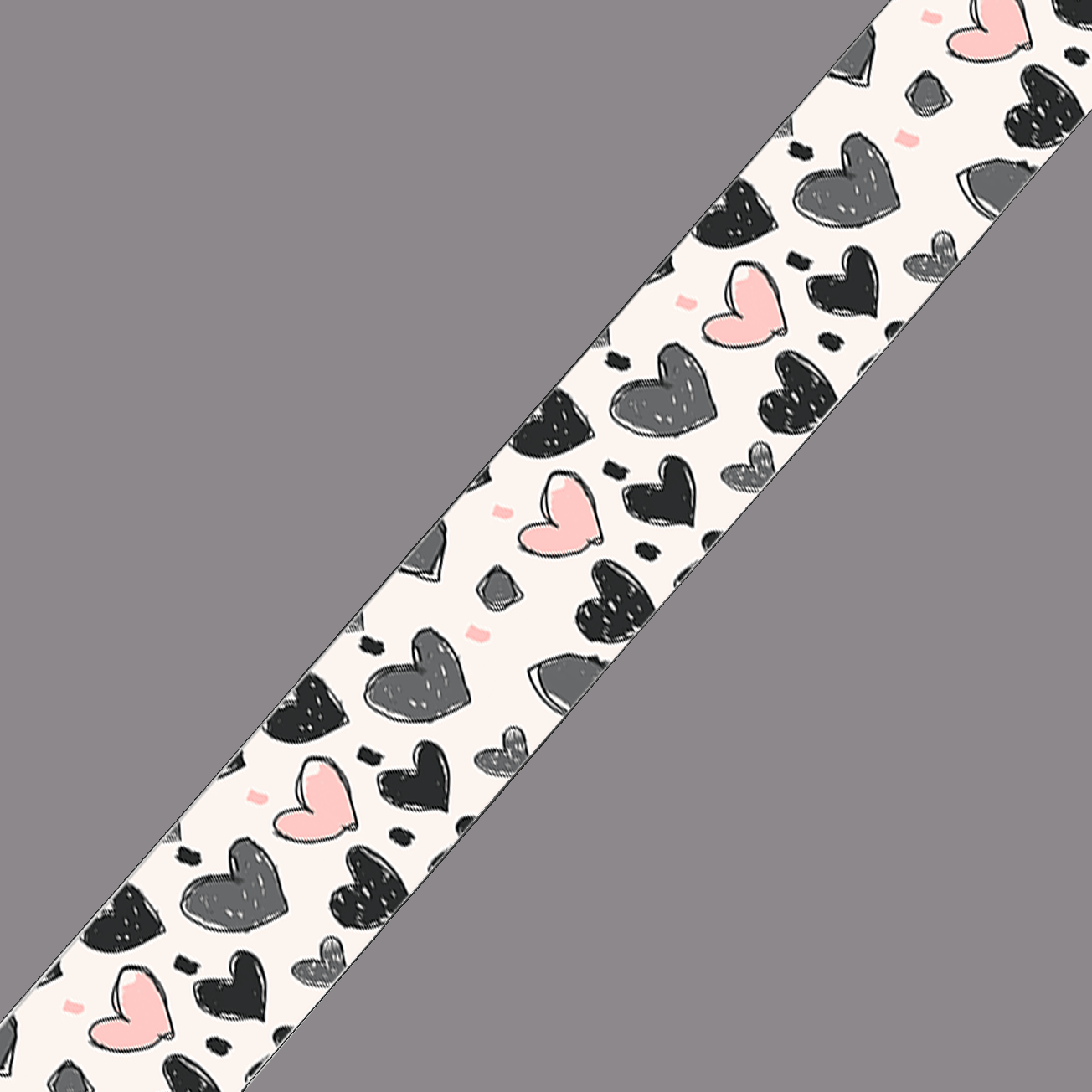L'atelier du Fourmilier BioThane imprimé au mètre BioThane imprimé – Motif cœurs graphiques noir & rose poudré