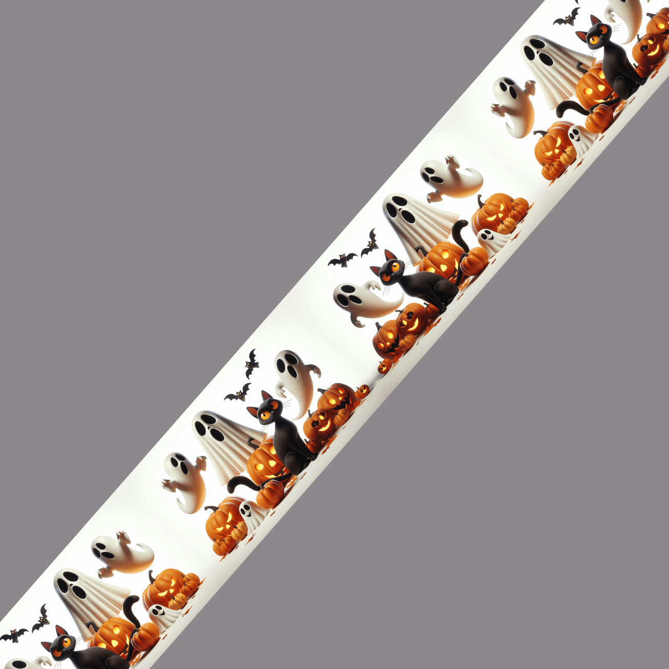 L'atelier du Fourmilier BioThane imprimé au mètre BioThane imprimé - Motif Halloween Chats & Citrouilles (19 mm, 25 mm, 38 mm)