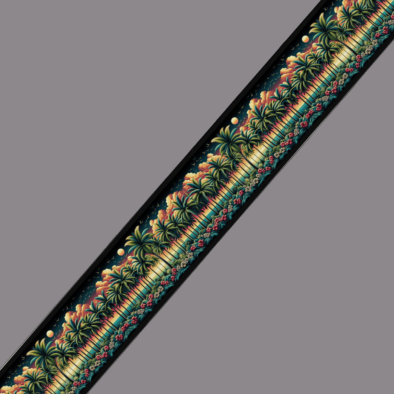 L'atelier du Fourmilier BioThane imprimé au mètre BioThane imprimé - Motif Palmiers Tropicaux au Coucher du Soleil