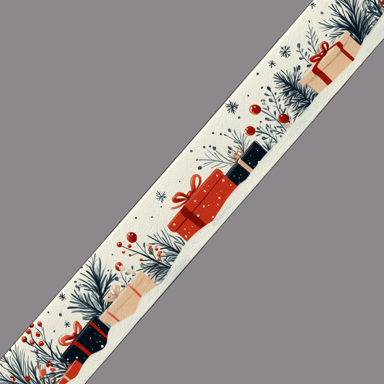 L'atelier du Fourmilier BioThane imprimé au mètre BioThane imprimé – Motif Paquets cadeaux & feuillages d’hiver