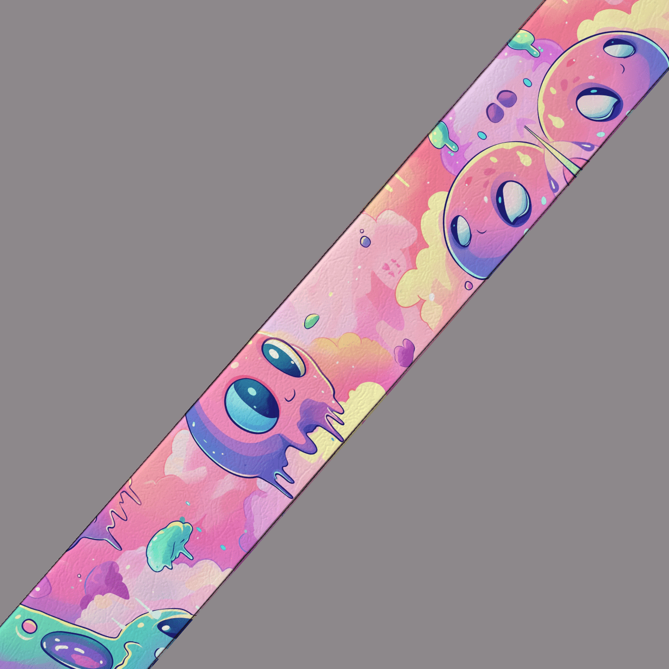 L'atelier du Fourmilier BioThane imprimé au mètre BioThane imprimé – Petits aliens mignons dans un ciel rose pastel