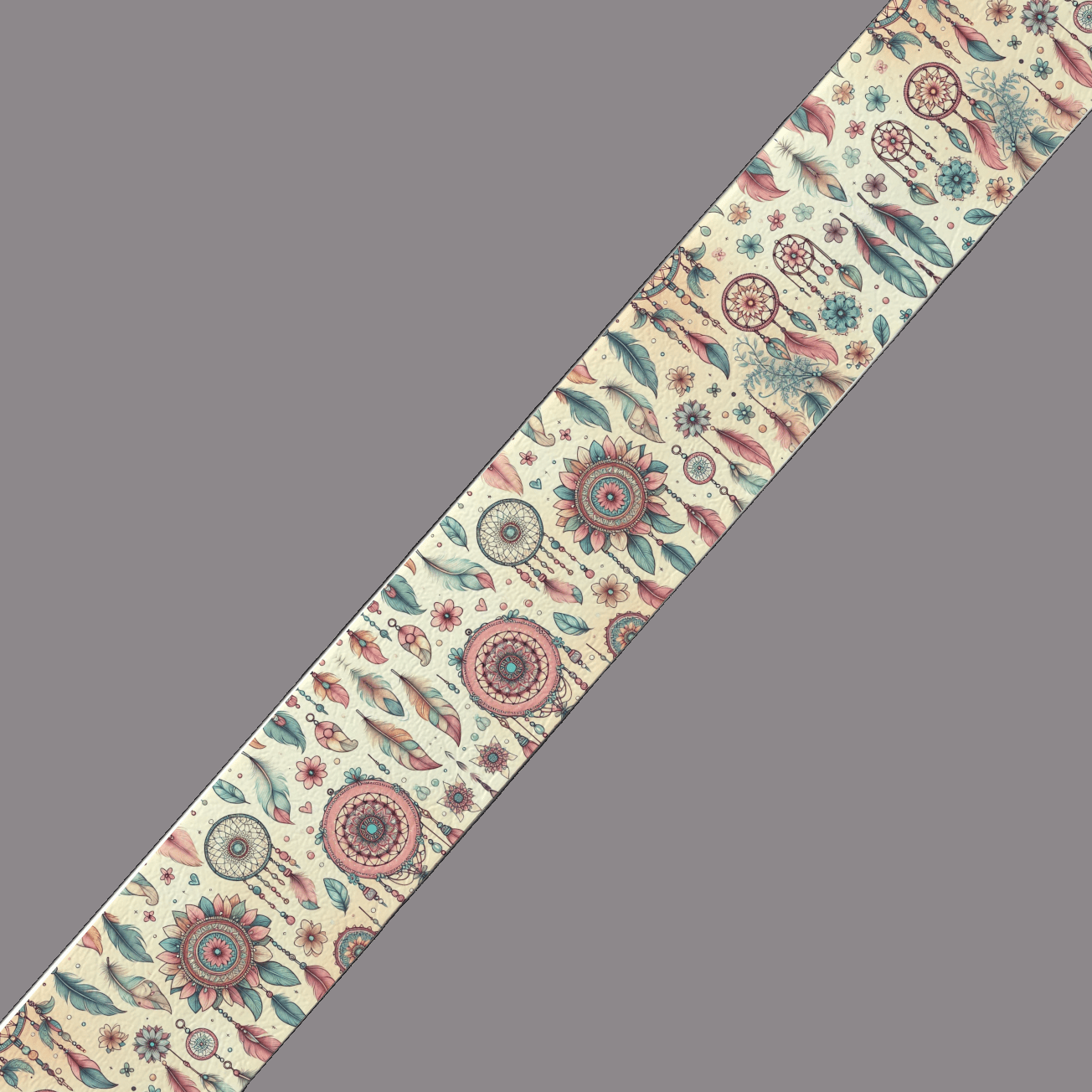 L'atelier du Fourmilier BioThane imprimé au mètre BioThane® imprimé - Plumes et attrape-rêves tribaux