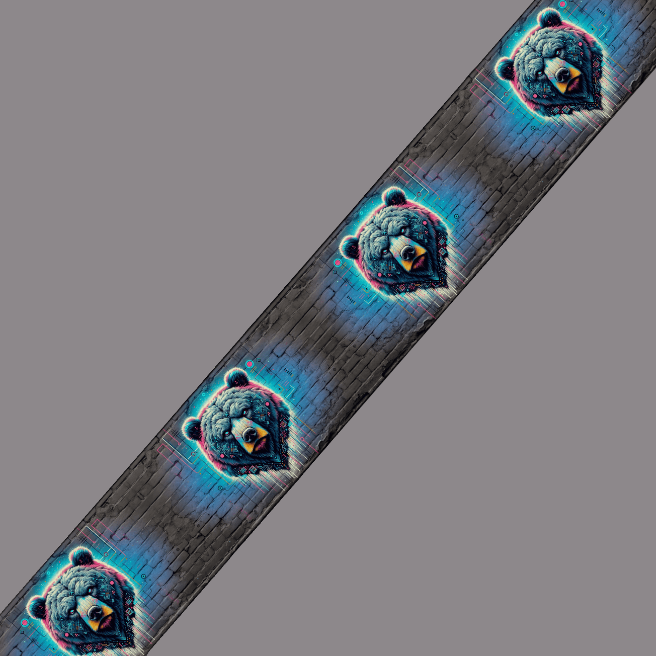 L'atelier du Fourmilier BioThane imprimé au mètre BioThane imprimé – Tête d’ours cybernétique néon